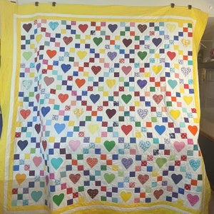 Homemade Queen Size Heart and Nine Patch Custom Quilt