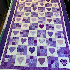 Extra Long Twin Size Custom Heart and Nine Patch Quilt