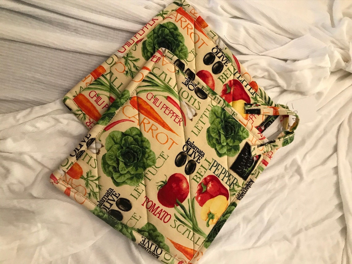 Green Vegetables Potholders Homemade Pot Holders Etsy