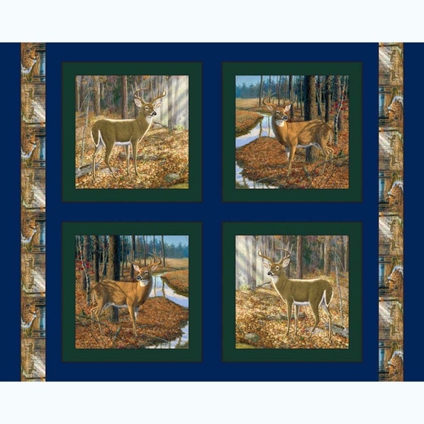 Big Bucks Pillow Panels Cotton Fabric Panel Deer Scene Quilting Cotton