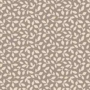May include: A repeating pattern of small, light beige leaves set against a solid, muted taupe background. The leaves are arranged in a dense, uniform layout, creating a consistent botanical motif across the entire surface of the fabric.