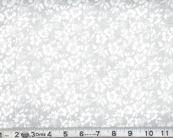 White on White Floral Quilting Cotton Fabric White Tonal Fabric by the Yard Continuous Cut