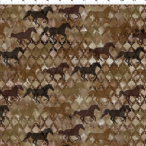 Southwest Stallions on Brown Quilting Cotton Fabric by In The Beginning Southerwestern Horses