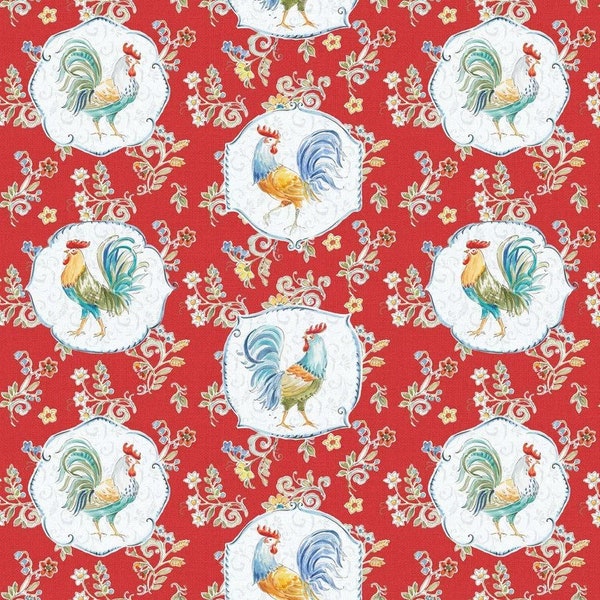 David Textiles Morning Bloom Rooster Cotton Fabric by the Yard