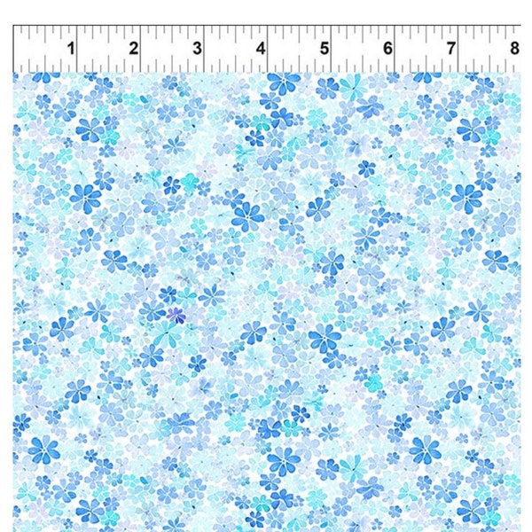 Blue Flowers Cotton Fabric Watercolor Beauty from In The Beginning Studio Premium Quilting Cotton Fabric Continuous Cut