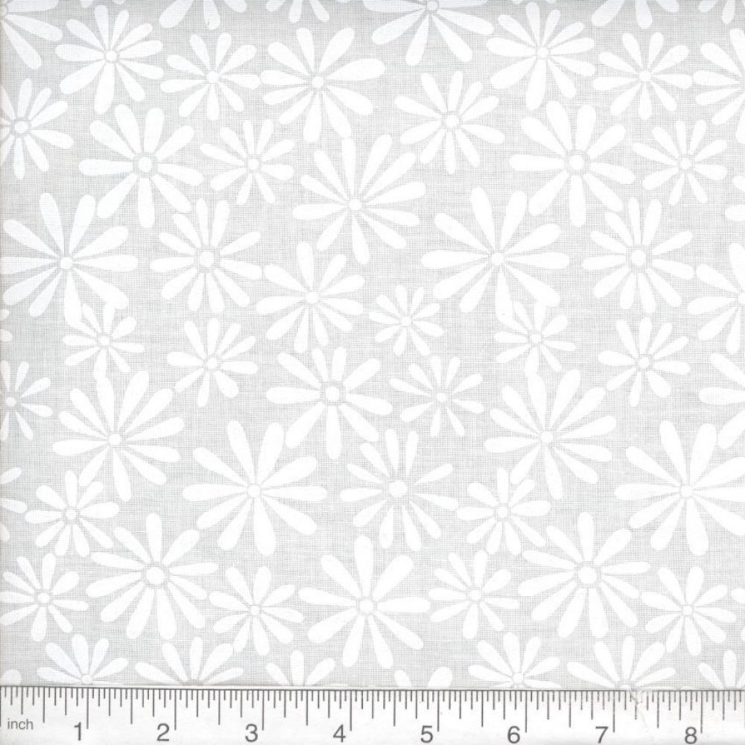 White on White Flower Power Quilting Cotton Fabric White Tonal Fabric