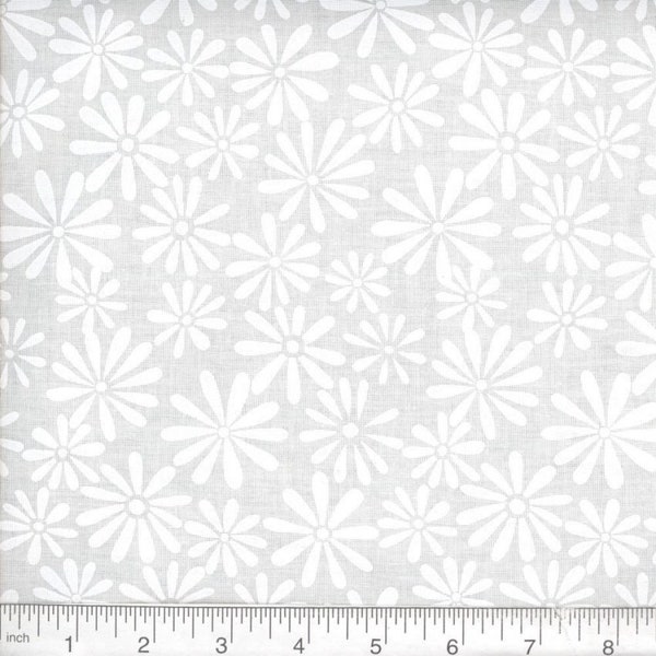 White on White Flower Power Quilting Cotton Fabric White Tonal Fabric by the Yard Continuous Cut