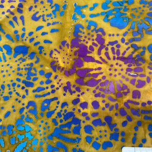 Batik Fabric Tan with Blue and Purple. Fabric by the Yard Premium Cotton continuous cut