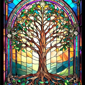 Tree of Life Panel by QT Fabrics Cotton Fabric Stained Glass Look Premium Cotton Panel