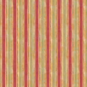 May include: Vertical striped pattern in shades of red, green, yellow, and black. The stripes are of varying widths and have a slightly textured appearance, creating a watercolor effect. The design is suitable for fabric or wallpaper.