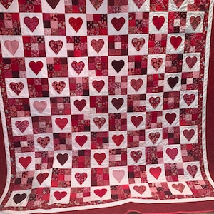 King Size Heart and Nine Patch Custom Quilt