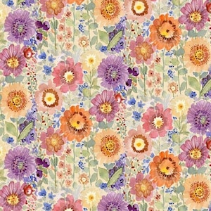 Multi Farm Flower Secret Garden Collection by Dear Stella Fabric by the Yard Premium Cotton Fabric Cut Contiuously Floral Orange and Purple
