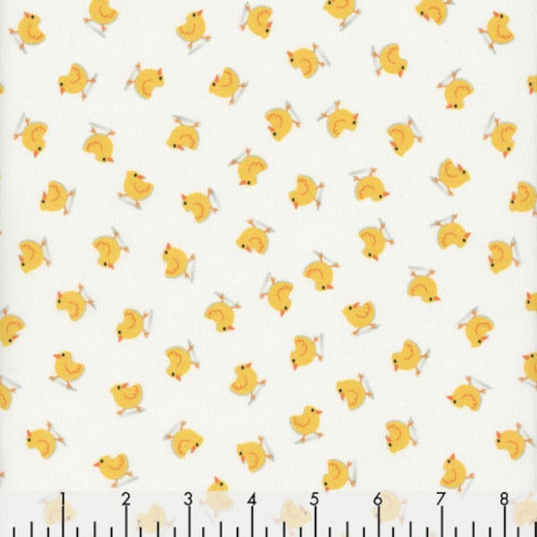 Here Chickies on White Barnyard Rules by Kansas Studio for Benartex Cotton Fabric by the yard Yellow Baby Chickens