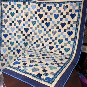 Heart and nine patch queen size quilt