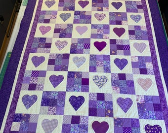 Extra Long Twin Size Custom Heart and Nine Patch Quilt