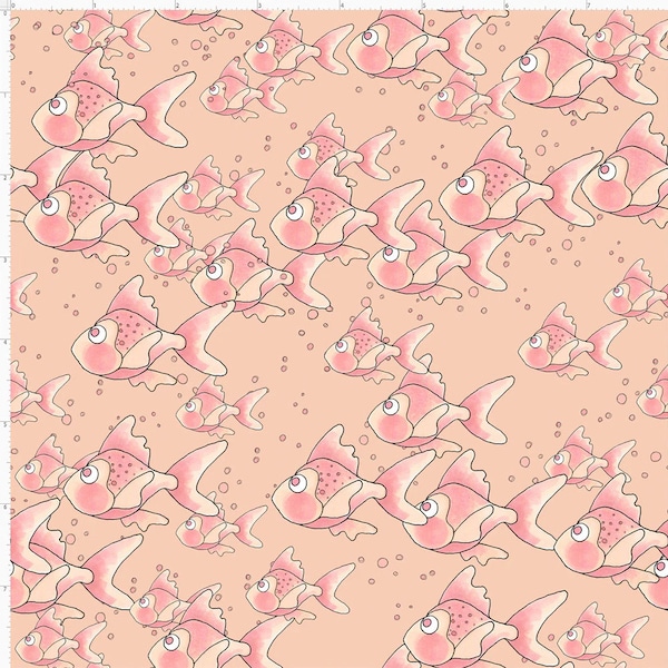 Salmon School by Loralie Harris for Loralie Designs Fabric Funny Fish in Pink and Coral cotton fabric