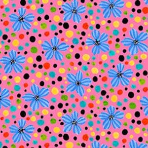 Flowers and Dots on Pink by QT Fabrics Fabric by the Yard Premium Cotton Fabric of beautiful Flowers Cut Contiuously