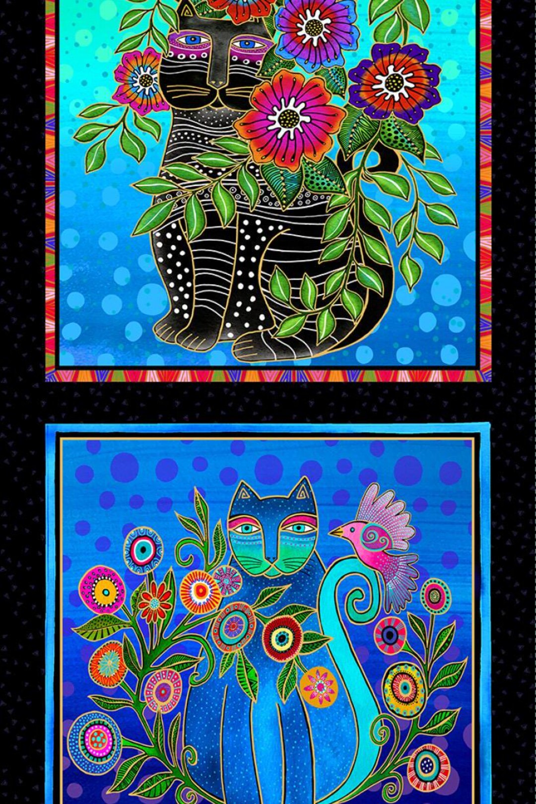 Fantasticats Cat Blocks Metallic Panel Premium Cotton Fabric 24” X 44 ...