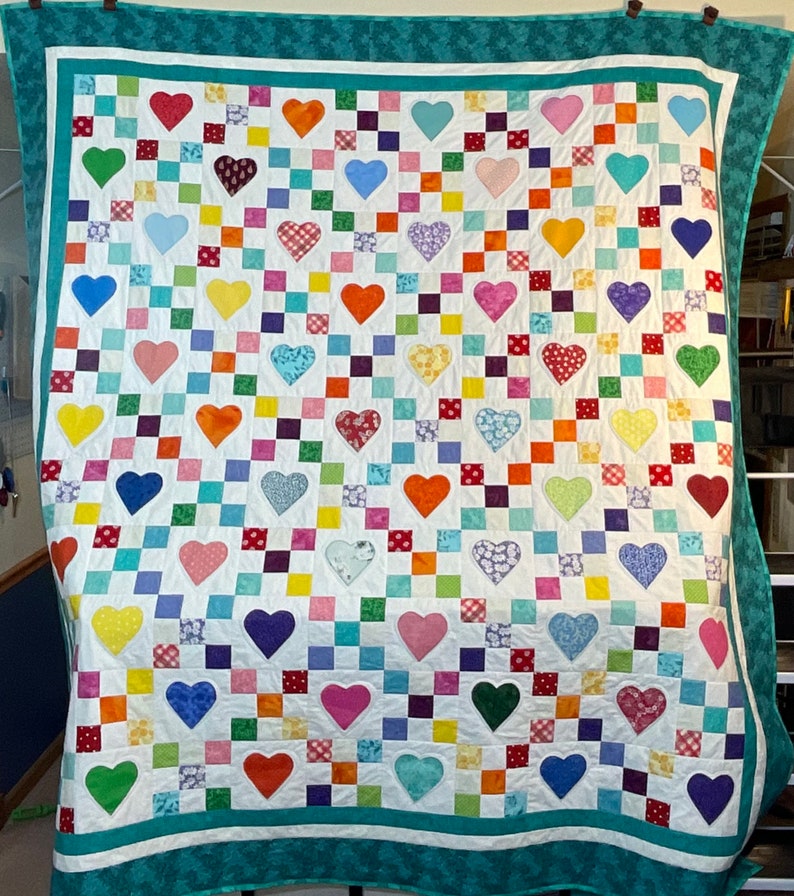 Extra Long Twin Size Custom Heart and Nine Patch Quilt Etsy