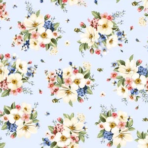 Blue Bouquet from the Wildflower Collection 10641B by Maywood Studio Premium Cotton Fabrics by the yard Flower Florals Continuous Cut
