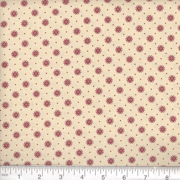 Burgundy and Cream Dots Old Fashioned Look Cotton Fabric Fabric by the Yard