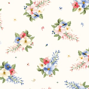 Cream Small Flowers from the Wildflower Collection 10642E by Maywood Studio Premium Cotton Fabrics by the yard Flower Florals Continuous Cut