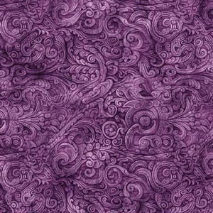 May include: A seamless pattern featuring a detailed, textured design in shades of purple. The pattern is composed of swirling, ornate floral and scroll-like elements, creating a rich, decorative surface. The design has a three-dimensional appearance.