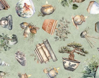 Home Sweet Home Collection Home Decor in  Sage by QT Fabrics by the Yard Premium Cotton Fabric Sage Cut Contiuously