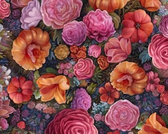 Packed Multicolored Florals by QT Fabrics Quality Cotton Fabric by the Yard Continuously Cut