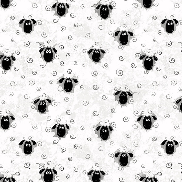 Heads and Curls of Lambs and Sheep by Susybee Collection at Clothworks Premium cotton fabric