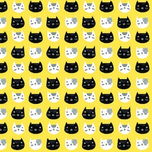 Cosmos Cat Heads on Yellow by Contempo by Benartex Fabrics Quilting Cotton Fabrics by the Yard Black Cats White Cats