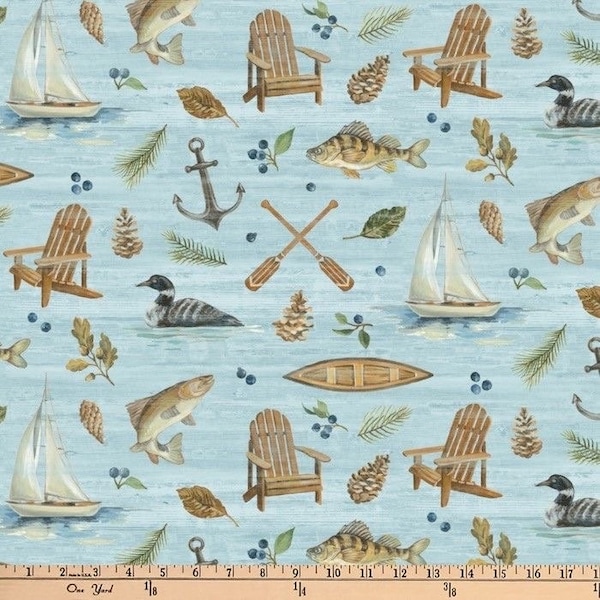 Lakeside Retreat Lake House Fabric by the Yard Quilting Cotton