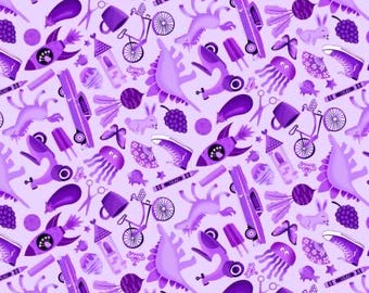Purple Mini I Spy Objects by Timeless Treasures Fabrics Premium Cotton Fabrics by the yard Childrens ISpy Cotton Fabric