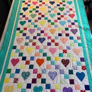 Heart and nine patch quilt Throw Size