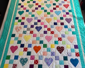 Heart and nine patch quilt Throw Size