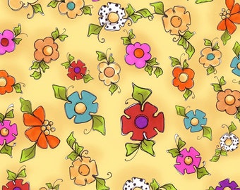 Yellow Happy Blooms by Loralie Harris for Loralie Designs Fabric cotton fabric