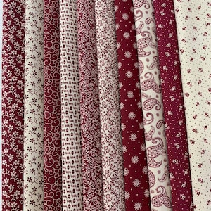 Burgundy And Cream Old Fashioned Look Cotton Fabric by the Yard, Fat Quarters Premium Quilting Cotton Fabric Continuous Cut