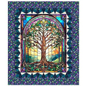 Tree of Life Quilt Kit by QT Fabric Cotton Fabric Stained Glass Look Premium Cotton Includes all Fabrics Except Backing and Batting