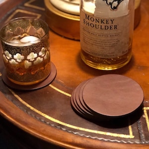 Brown Leather Coaster - Gift for him - gift for her - Genuine Leather Drink Coasters - Groomsmen Gifts - Wedding Gifts - Minimalist Man Cave