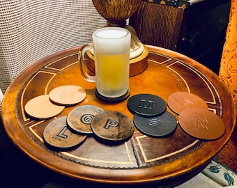 Personalized Leather Coasters - monogram - gift for him - gift for her - groomsmen gift - wedding gift - Man Cave