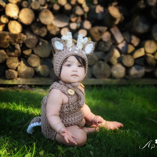 Baby Deer Costume, Baby Deer Outfit, First Halloween Costume, Crochet Baby Outfit, Baby Costume, Baby Deer Photo prop, Baby Shower Gift