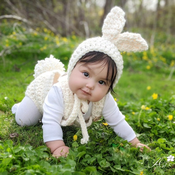 Baby paasoutfit, baby konijntjeskostuum, eerste paasoutfit, gehaakte babyoutfit, meisje/jongen babykostuum, paasfoto prop