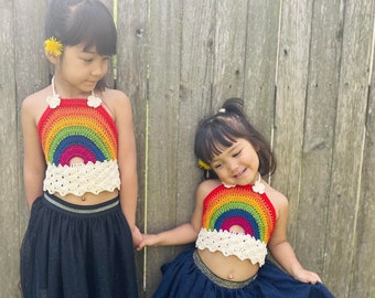 Crochet Rainbow Halter Top PATTERN: Newborn to 10 Year Old (PDF Pattern)