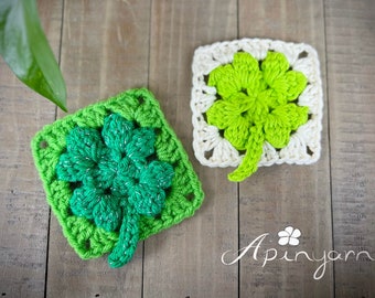 Crochet Pattern Four Leaf Clover Granny Square | St. Patrick's Day Crochet Pattern | Holiday Irish/ Clover Leaf Lucky Charm | PDF Pattern