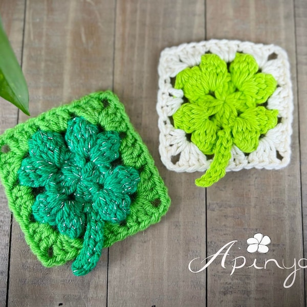 Crochet Pattern Four Leaf Clover Granny Square | St. Patrick's Day Crochet Pattern | Holiday Irish/ Clover Leaf Lucky Charm | PDF Pattern