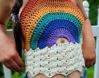 PATTERN: Crochet Rainbow Halter Top, Newborn to 10 Year Old, PDF File, Digital Download