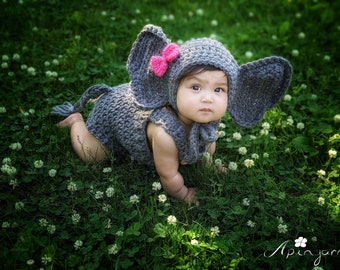 Traje de elefante bebé, traje de elefante bebé, primer traje de Halloween, traje de bebé de ganchillo, traje de bebé niña/niño, accesorio de foto de bebé, primer cumpleaños