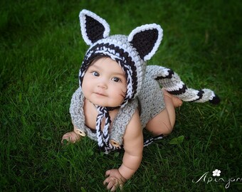 Baby Raccoon Costume,Baby Raccoon Outfit,First Halloween Costume,Crochet Baby Outfit, Baby boy/girl Costume,Baby Photo prop,Baby Shower Gift