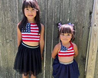 American Flag Crochet Top Pattern, Crochet Halter Top, 4th of July Top, USA, Red, White and Blue Crochet Top, Girls Crop Top, PDF Pattern