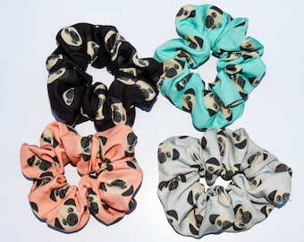 DOG, PUG Hair Scrunchies, Hair Ties, Gentle Hair Elastic, Hair Accessories, Cotton, Strong Elastic, High Quality Unique Gift